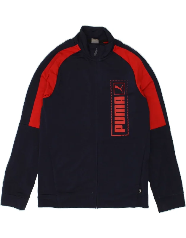 men's high-quality jackets -PUMA Boys Graphic Tracksuit Top Jacket 13-14 Years Navy Blue Colourblock