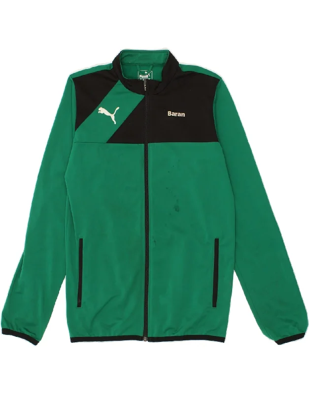 men's packable rain jackets -PUMA Boys Graphic Tracksuit Top Jacket 15-16 Years 2XL Green Colourblock