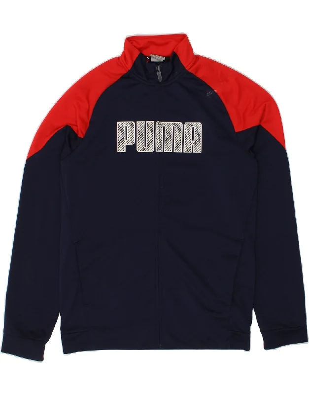 men's insulated winter jackets -PUMA Boys Graphic Tracksuit Top Jacket 15-16 Years Navy Blue Colourblock