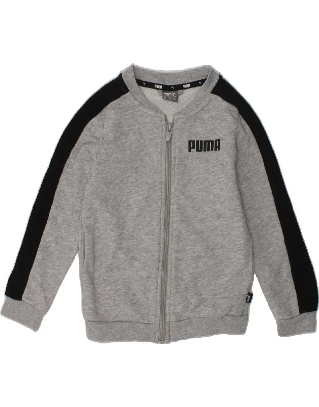 men's long sleeve jackets -PUMA Boys Graphic Tracksuit Top Jacket 5-6 Years Grey Colourblock Cotton