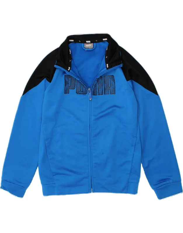 men's jacket for cold weather -PUMA Boys Graphic Tracksuit Top Jacket 7-8 Years Blue Colourblock