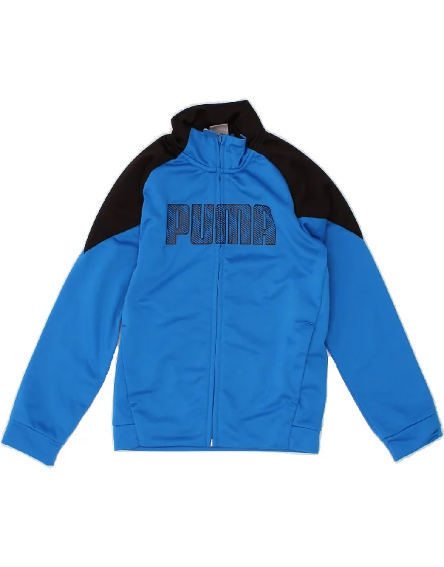 men's modern jacket styles -PUMA Boys Graphic Tracksuit Top Jacket 7-8 Years Blue Colourblock