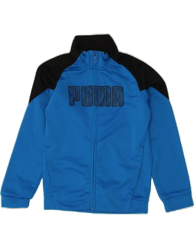 casual jackets for men -PUMA Boys Graphic Tracksuit Top Jacket 7-8 Years Blue Colourblock