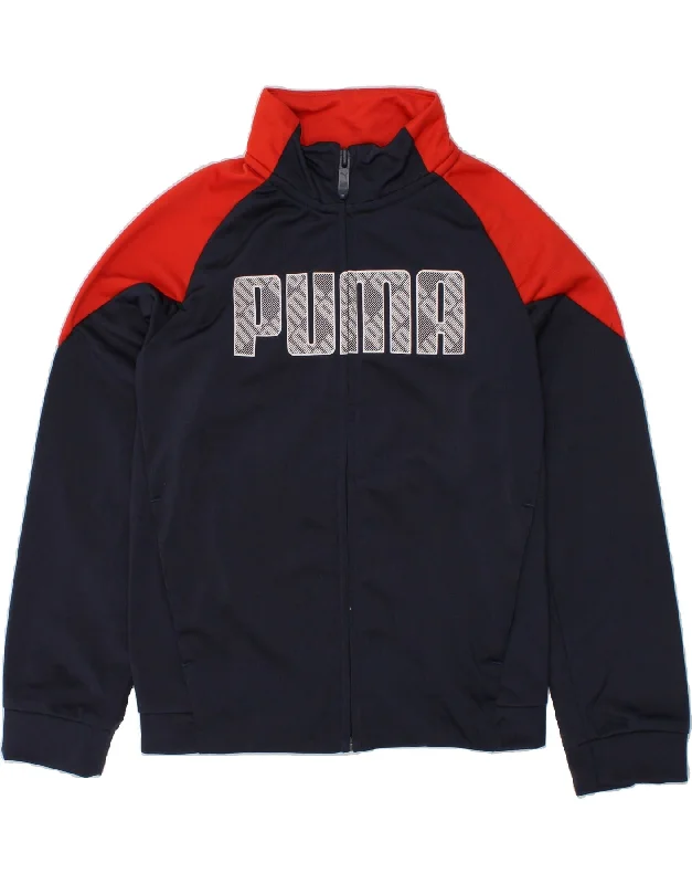 men's urban jackets -PUMA Boys Graphic Tracksuit Top Jacket 7-8 Years Navy Blue Colourblock