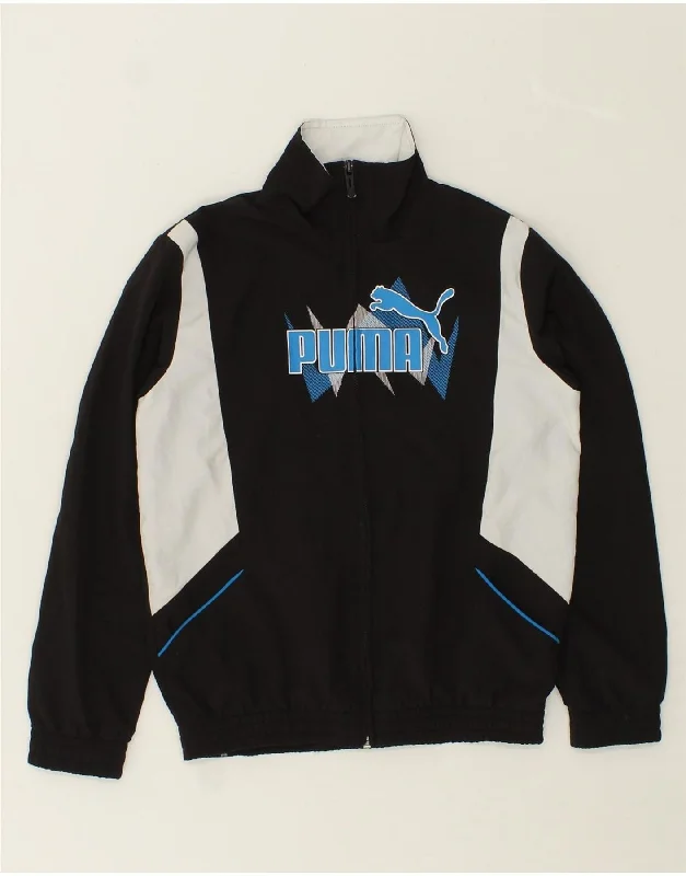 men's classic jackets -PUMA Boys Graphic Tracksuit Top Jacket 9-10 Years Black Colourblock