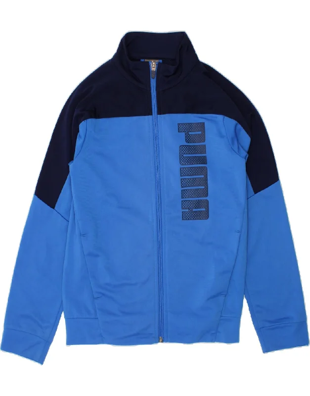 men's reversible jackets -PUMA Boys Graphic Tracksuit Top Jacket 9-10 Years Blue Colourblock