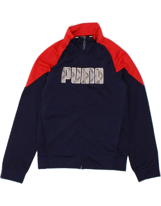 men's urban jackets -PUMA Boys Graphic Tracksuit Top Jacket 9-10 Years Small Navy Blue