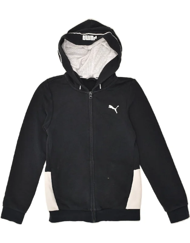 men's fleece sweaters -PUMA Boys Graphic Zip Hoodie Sweater 11-12 Years Black Colourblock Cotton