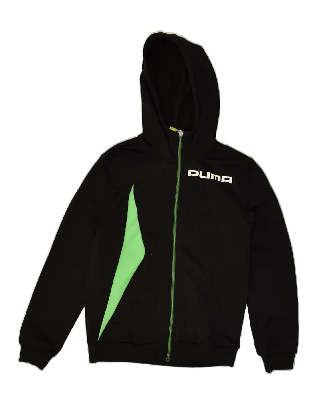 men's luxury sweaters -PUMA Boys Graphic Zip Hoodie Sweater 11-12 Years Black Colourblock