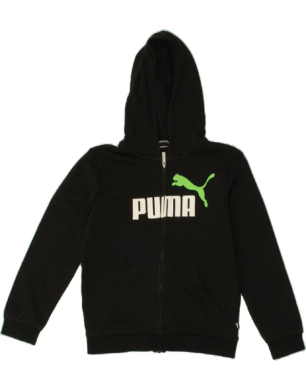 men's lightweight pullover sweaters -PUMA Boys Graphic Zip Hoodie Sweater 11-12 Years Black Cotton