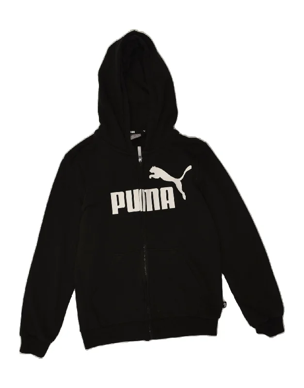 men's thick knit sweaters -PUMA Boys Graphic Zip Hoodie Sweater 11-12 Years Black Cotton