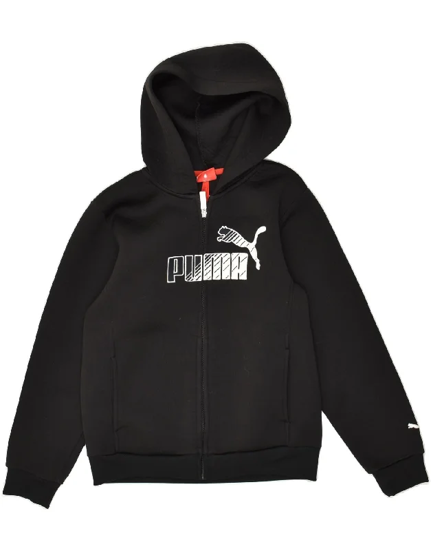 men's everyday sweaters -PUMA Boys Graphic Zip Hoodie Sweater 11-12 Years Black Polyester