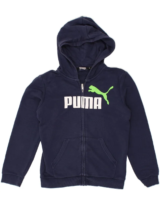 men's wool sweater vests -PUMA Boys Graphic Zip Hoodie Sweater 11-12 Years Navy Blue Cotton