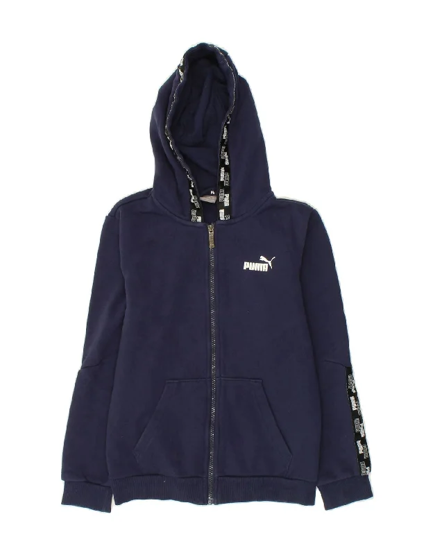 men's knitted sweaters -PUMA Boys Graphic Zip Hoodie Sweater 11-12 Years Navy Blue Cotton