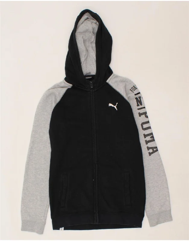 men's knitted pullover sweaters -PUMA Boys Graphic Zip Hoodie Sweater 13-14 Years Black Colourblock