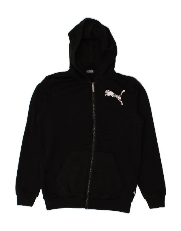 men's oversized sweaters -PUMA Boys Graphic Zip Hoodie Sweater 13-14 Years Black Cotton