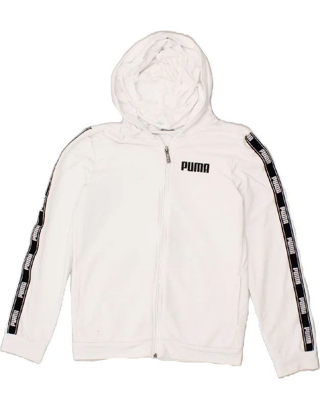 men's formal wool sweaters -PUMA Boys Graphic Zip Hoodie Sweater 13-14 Years White Colourblock Cotton