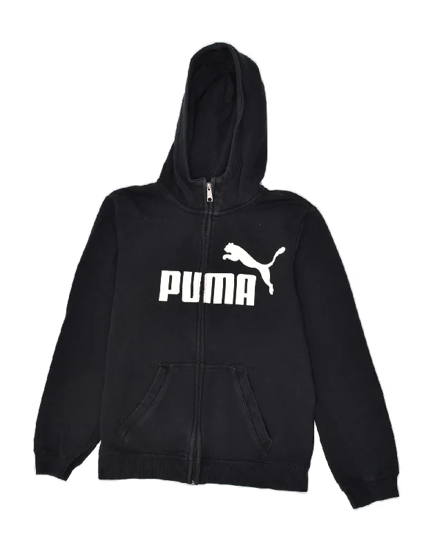 men's breathable wool sweaters -PUMA Boys Graphic Zip Hoodie Sweater 13-14 Years XL Black Cotton