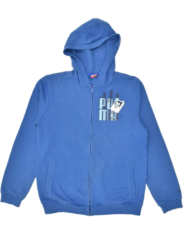 men's soft knit sweaters -PUMA Boys Graphic Zip Hoodie Sweater 15-16 Years 2XL Blue Cotton