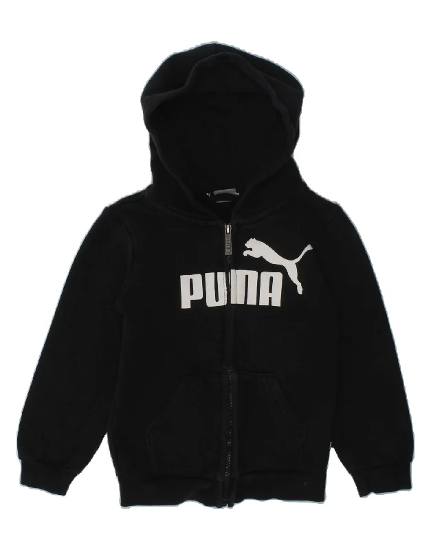 men's zip-up knit sweaters -PUMA Boys Graphic Zip Hoodie Sweater 3-4 Years Black Cotton