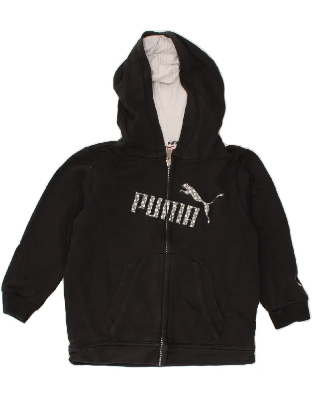 men's warm cardigans -PUMA Boys Graphic Zip Hoodie Sweater 3-4 Years Black Cotton