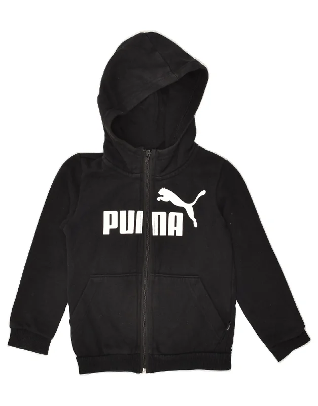 men's outdoor wool sweaters -PUMA Boys Graphic Zip Hoodie Sweater 5-6 Years Black Cotton