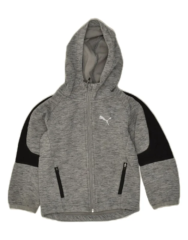 men's luxury sweaters -PUMA Boys Graphic Zip Hoodie Sweater 5-6 Years Grey Flecked