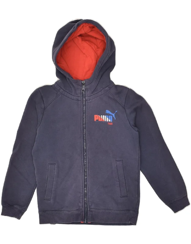 men's premium knit sweaters -PUMA Boys Graphic Zip Hoodie Sweater 7-8 Years Small Navy Blue Cotton