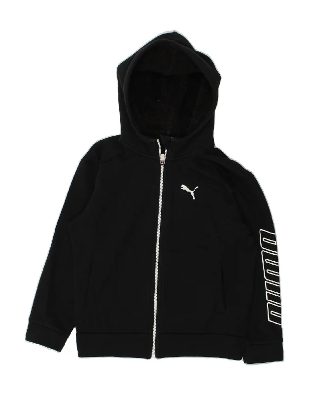 men's lightweight sweaters -PUMA Boys Graphic Zip Hoodie Sweater 9-10 Years Black Cotton