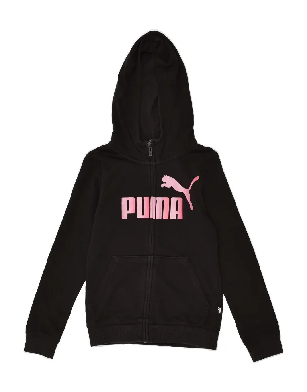 men's stylish sweaters -PUMA Boys Graphic Zip Hoodie Sweater 9-10 Years Black Cotton