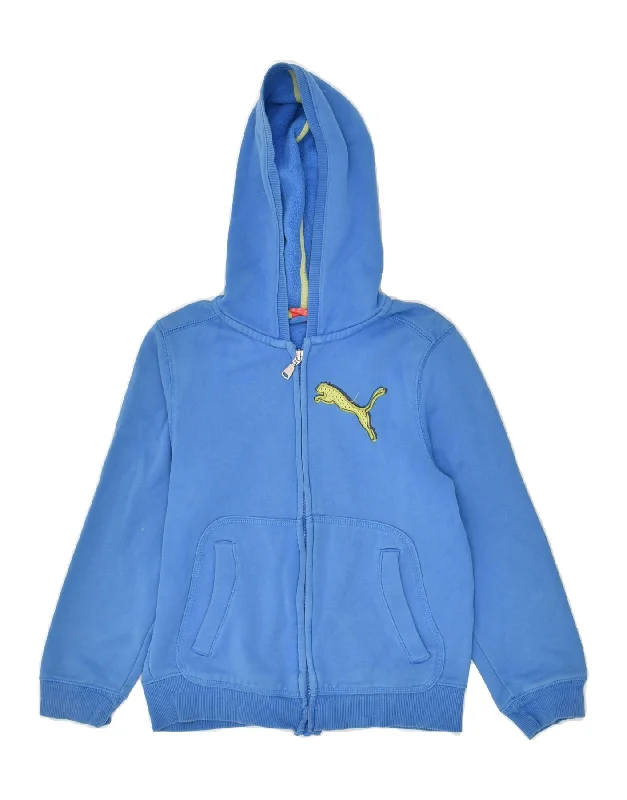 men's cardigan knitwear -PUMA Boys Graphic Zip Hoodie Sweater 9-10 Years Medium Blue Cotton