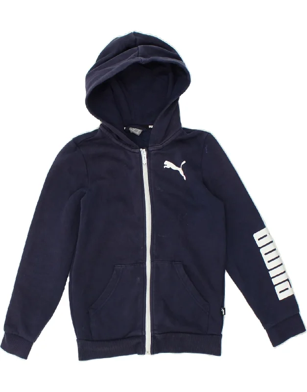 men's turtleneck sweaters -PUMA Boys Graphic Zip Hoodie Sweater 9-10 Years Navy Blue Cotton