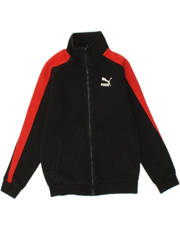 men's leather jackets -PUMA Boys Tracksuit Top Jacket 11-12 Years Black Colourblock Cotton