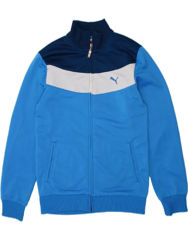 men's multi-pocket jackets -PUMA Boys Tracksuit Top Jacket 11-12 Years Blue Colourblock Polyester