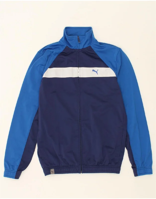 men's sports jackets -PUMA Boys Tracksuit Top Jacket 13-14 Years Blue Colourblock Polyester