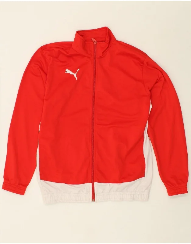 men's lightweight windbreakers -PUMA Boys Tracksuit Top Jacket 13-14 Years XL Red Colourblock Polyester