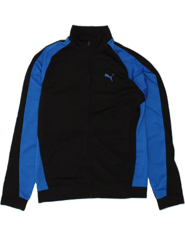 men's softshell outdoor jackets -PUMA Boys Tracksuit Top Jacket 15-16 Years Black Colourblock Polyester