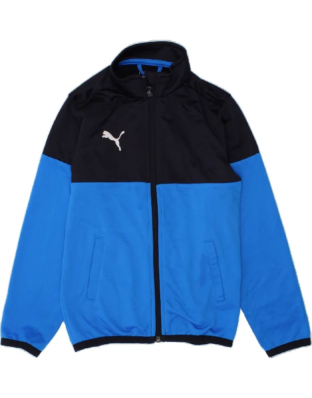 men's coat jackets -PUMA Boys Tracksuit Top Jacket 7-8 Years Blue Colourblock Polyester