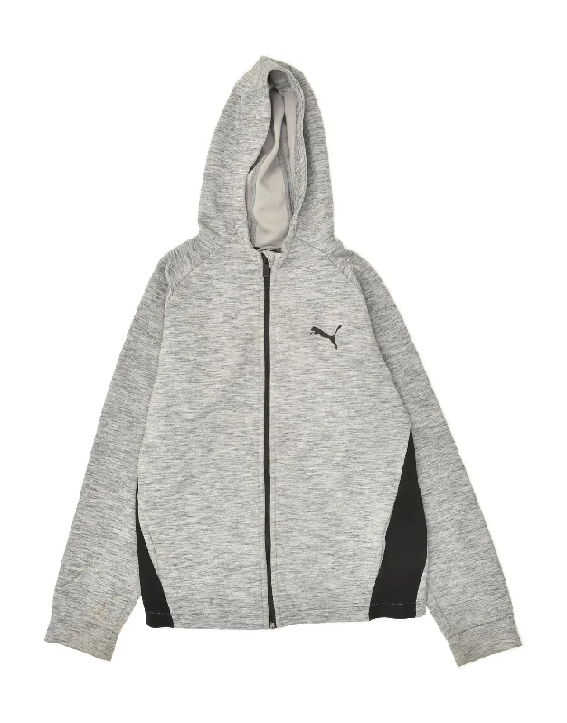 men's warm knit sweaters -PUMA Boys Zip Hoodie Sweater 13-14 Years Grey Colourblock Cotton