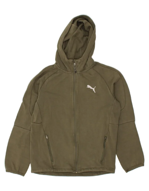 men's premium wool sweaters -PUMA Boys Zip Hoodie Sweater 13-14 Years Khaki Cotton