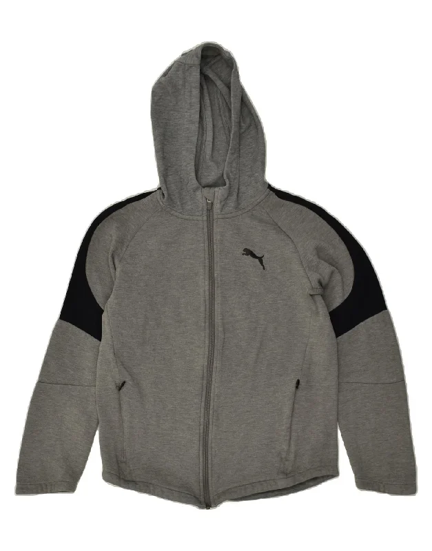 men's premium wool sweaters -PUMA Boys Zip Hoodie Sweater 13-14 Years XL Grey Colourblock Cotton