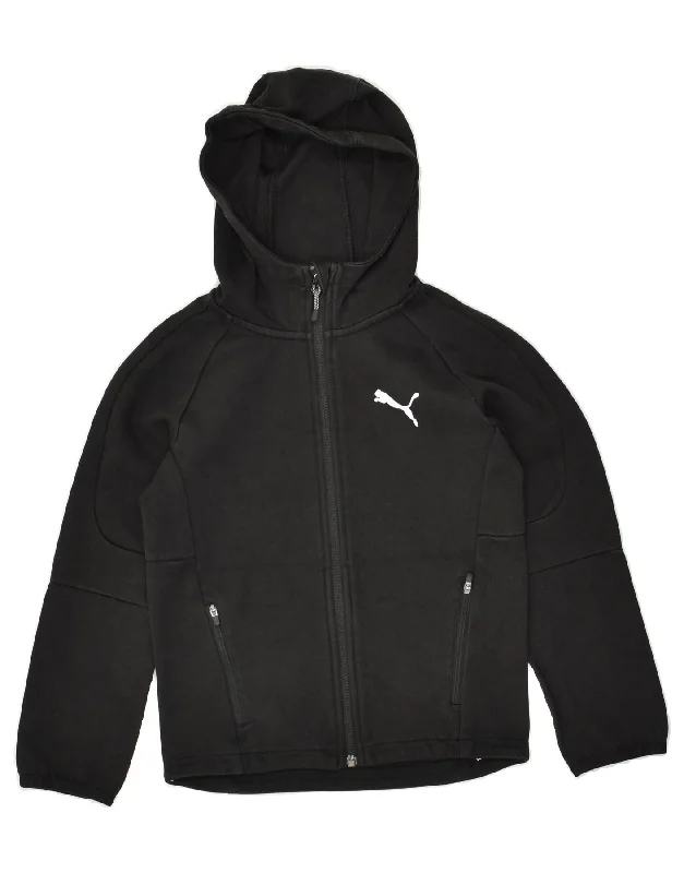 men's pullover sweaters -PUMA Boys Zip Hoodie Sweater 9-10 Years Black Cotton