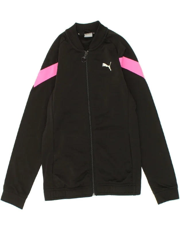 men's leather jackets -PUMA Girls Graphic Tracksuit Top Jacket 11-12 Years Black Colourblock