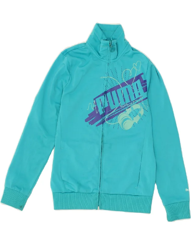 men's heavy insulated jackets -PUMA Girls Graphic Tracksuit Top Jacket 11-12 Years Large Turquoise