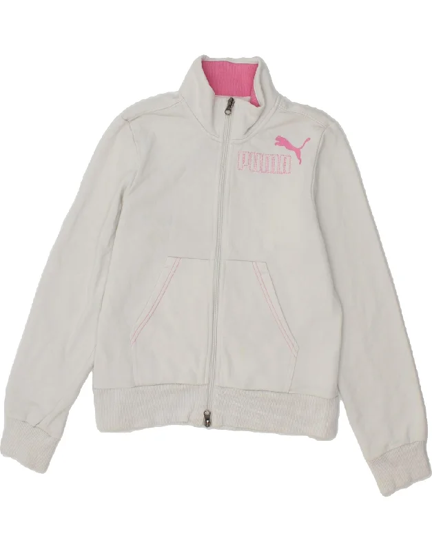 men's full zip jackets -PUMA Girls Graphic Tracksuit Top Jacket 11-12 Years Large White Cotton