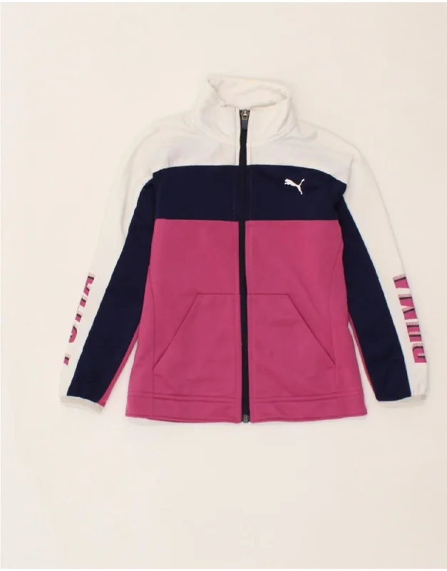 men's slim fit leather jackets -PUMA Girls Graphic Tracksuit Top Jacket 5-6 Years Pink Colourblock