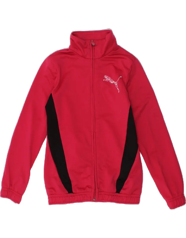 men's casual blazer jackets -PUMA Girls Graphic Tracksuit Top Jacket 7-8 Years Pink Colourblock