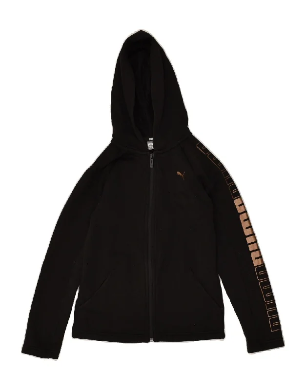 men's wool-blend sweaters -PUMA Girls Graphic Zip Hoodie Sweater 11-12 Years Black Cotton