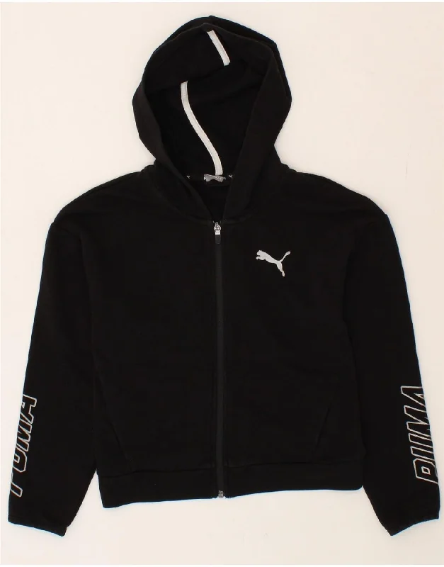 men's stylish turtleneck sweaters -PUMA Girls Graphic Zip Hoodie Sweater 11-12 Years Black Cotton