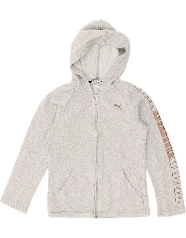 men's warm knit sweaters -PUMA Girls Graphic Zip Hoodie Sweater 11-12 Years Grey